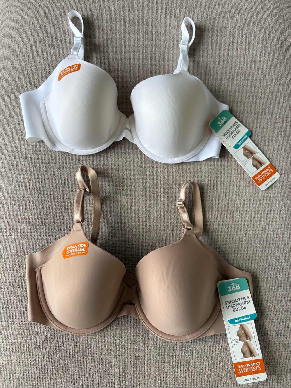 NWT Warner’s Simply Perfect Bras – 2 for 1 Bundle – 36B